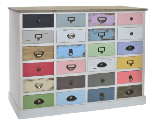 Cassettiera boho chic multicolor con 24 cassetti