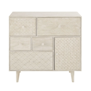 Mobiletto Zen Market in pannelli di fibre naturali con 5 cassetti e 1 anta colore avorio