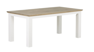 Tavolo con gambe in pino laccato bianco e piano in legno di quercia