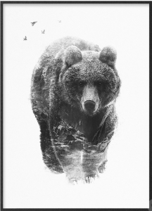 Poster in bianco e nero con orso e montagne sovrapposte