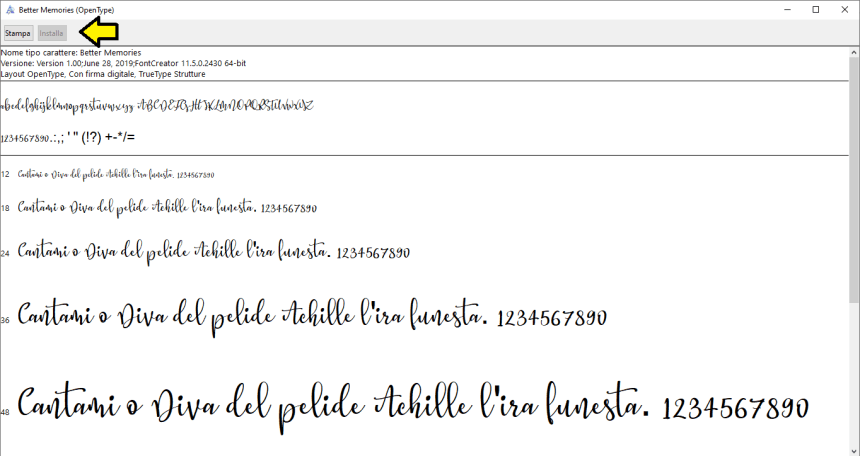 Esempio di download di font