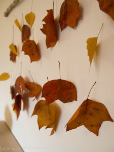 Decorazione da parete con foglie autunnali e ramo caduto