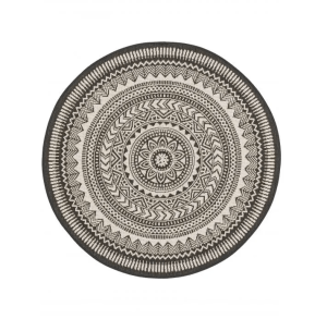 Tappeto rotondo bianco e nero in stile boho