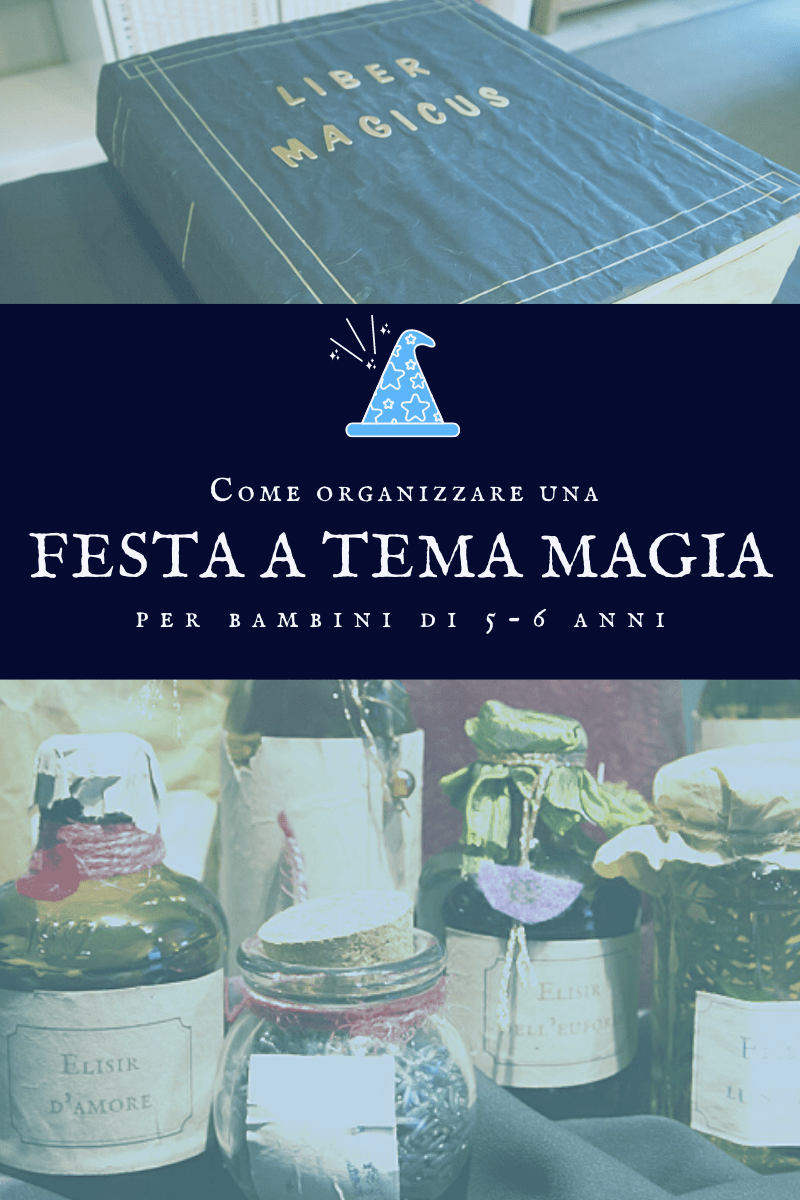 Immagine di copertina con libro di magia e bottiglie con pozioni